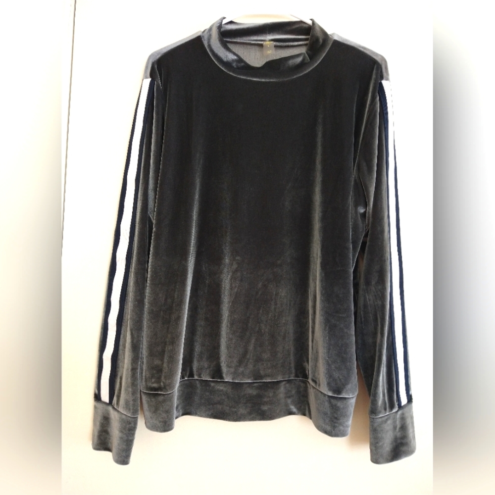 Xersion Large Womens Velvet Sweatshirt Long Sleeve Mock Neck Silver Gray